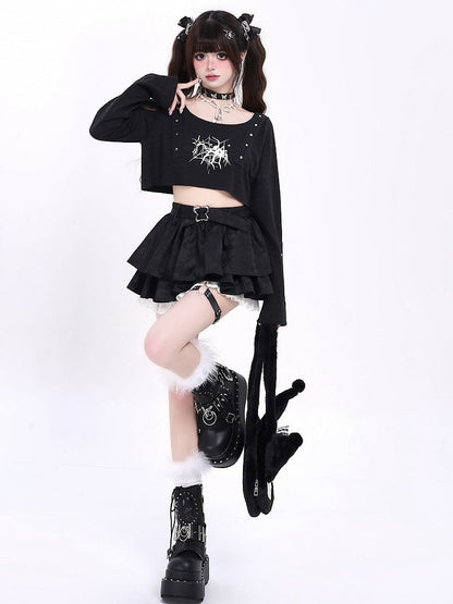 Tiered Black Pattern Bowknots Skirt