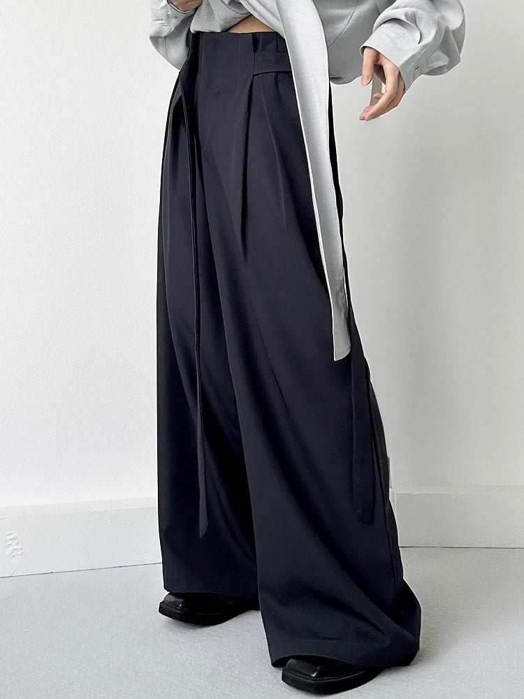 with Ties Long Gray Ouji Unisex Pants Side Wide-Leg Lolita Loose