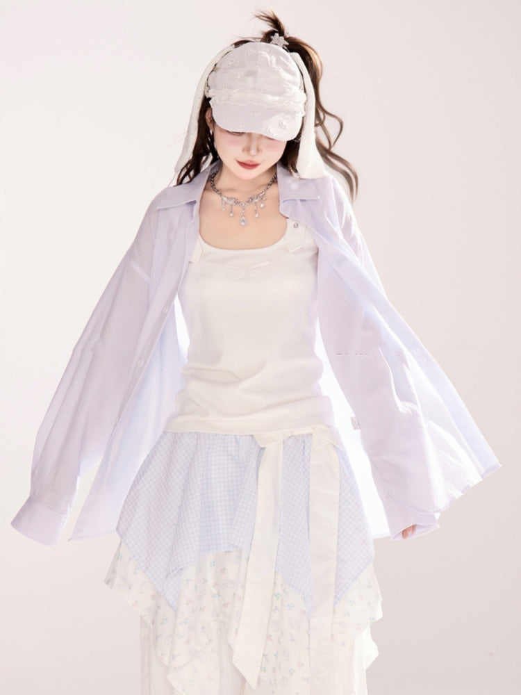 ショルダータンクトップ 調節可能なストラップ ホワイト エンジェルウィングデザイン バック