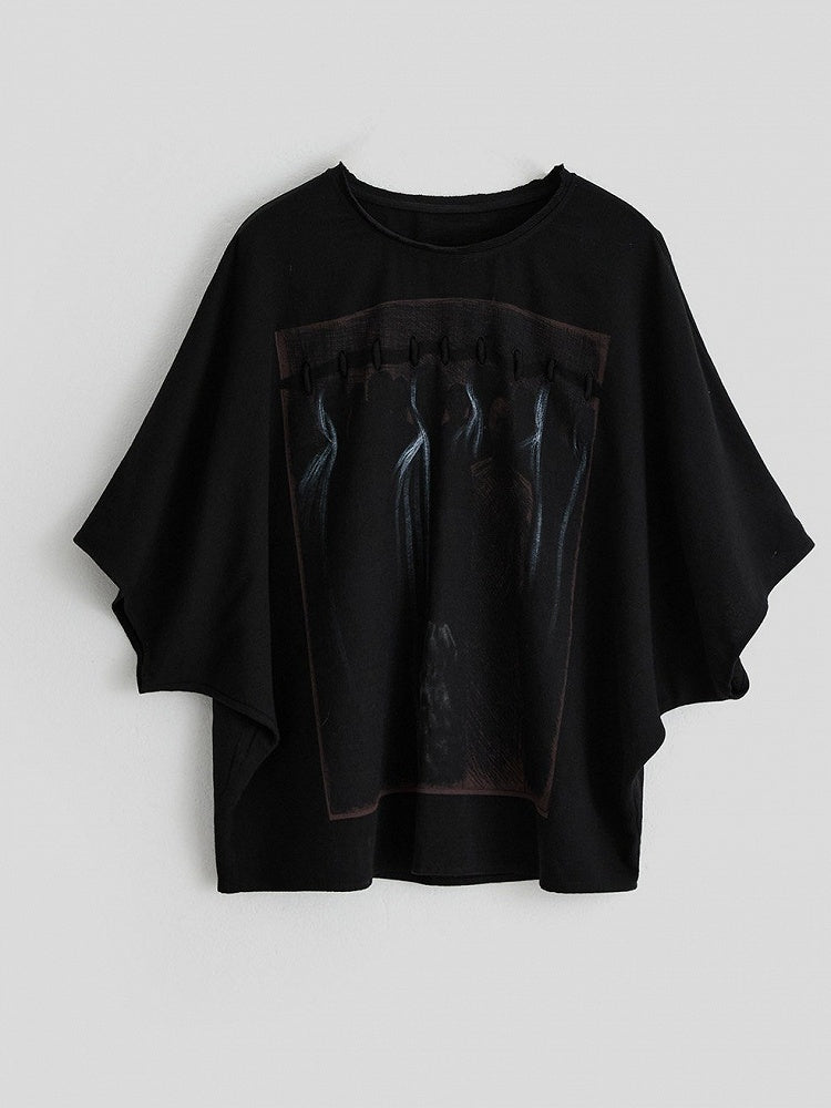 Batwing Black Tee with Gothic Prints - INDULGE