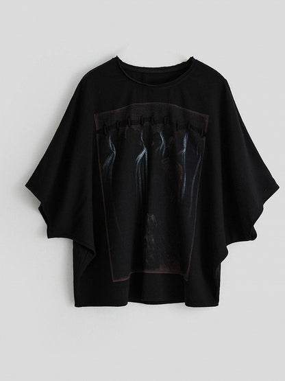 Batwing Black Tee with Gothic Prints - INDULGE