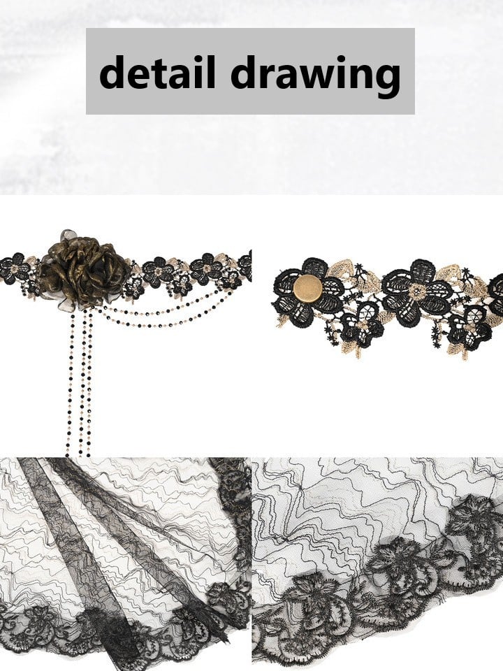 Bead Black With Veil Gothic Chains Lace Gold Floral