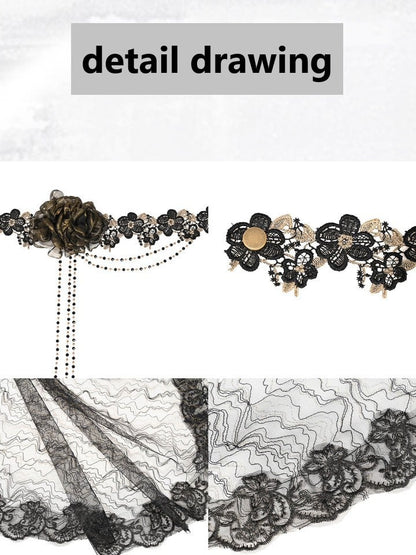 Bead Black With Veil Gothic Chains Lace Gold Floral