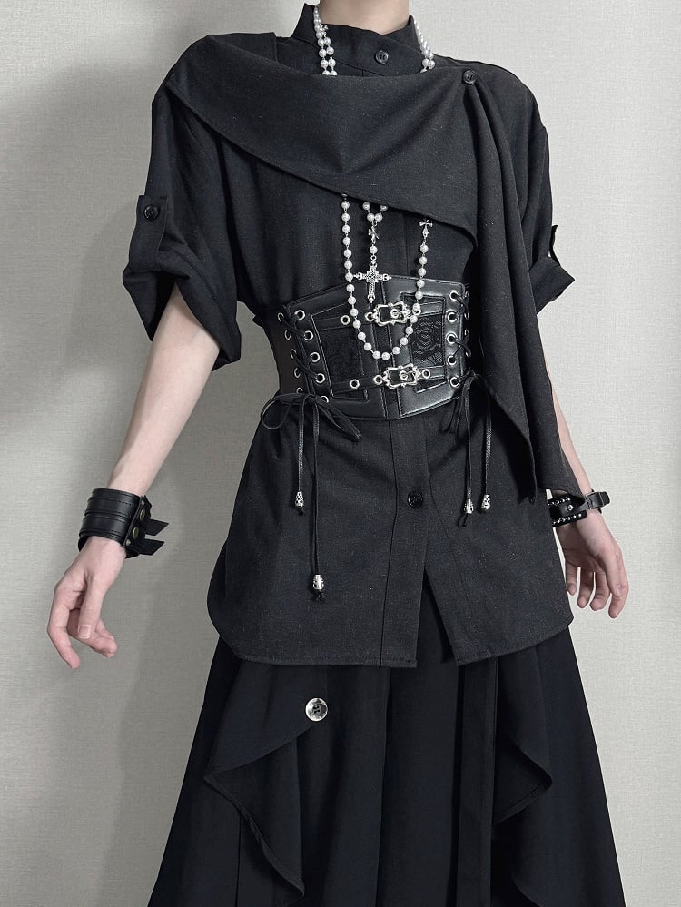 Details with Ribbon Shirt Corset Black Ouji Belt and Scarf Buckle Lolita