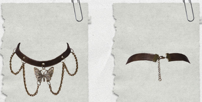 Choker PU Light Decorated Butterfly Chains Wasteland Punk Brown