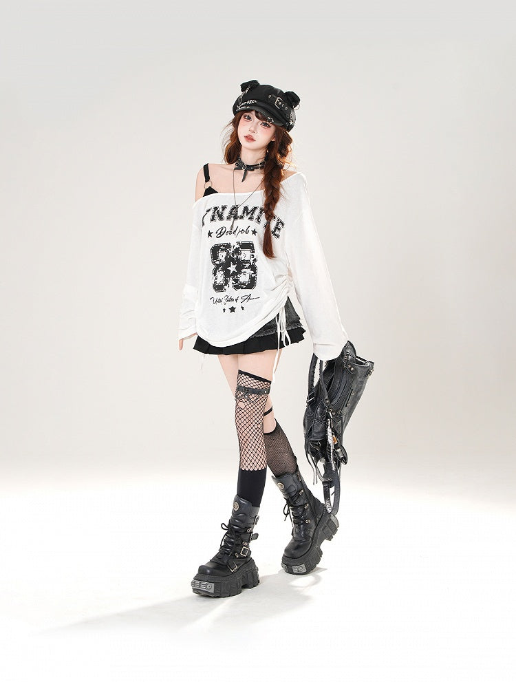 Asymmetrischer Ausschnitt Zahlen- und Buchstabendruck Kordelzug an der Seite