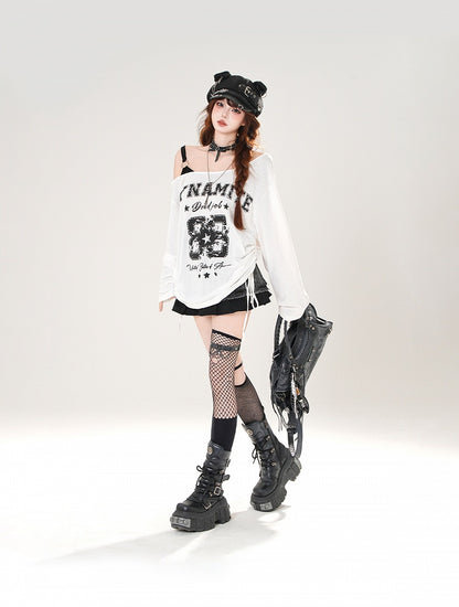 Asymmetrischer Ausschnitt Zahlen- und Buchstabendruck Kordelzug an der Seite