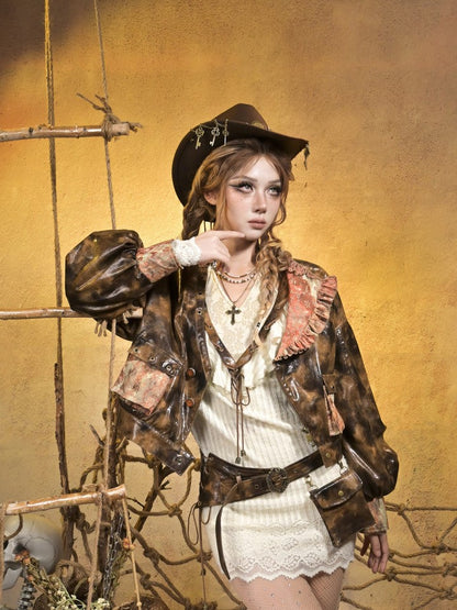 with Waist Pocket Side Brown Lace-Up PU Vintage Punk Utility Belt