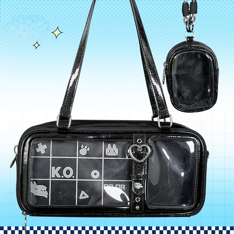 Sac Cœur Ita avec Motifs à Carreaux en Similicuir Noir à Boucle
