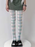 Tights Plaid Y2K WhiteGreen/Purple