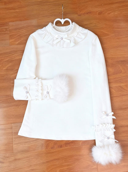 Lolita Long Top White Autumn/Winter with Ruffles Cozy Sleeves