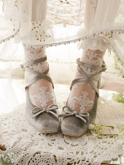 Sweet Heels Top Design Bow High Silver at Crisscross Lolita - PU Ballet