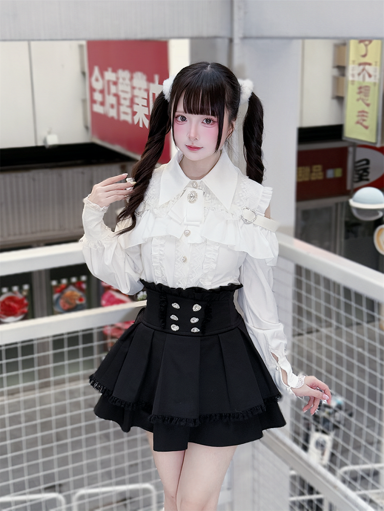 Buttons Pure White Jirai Kei Sweetheart Blouse:
