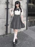 Bow Dress Two-Piece Detachable Kei Heart Plaid Black Belt Jirai Tie Design with Buckle Faux