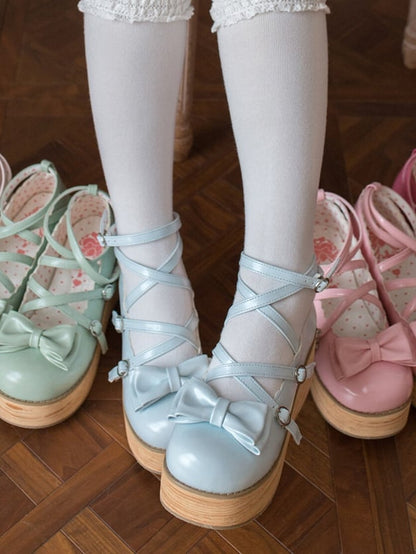 Round Shoes Heels Sweet Blue PU Baby Platform Middle - Toe