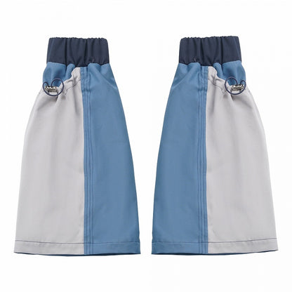 ブルー＆ホワイトのカラーブロックデザイン ドローストリングレッグウォーマー
