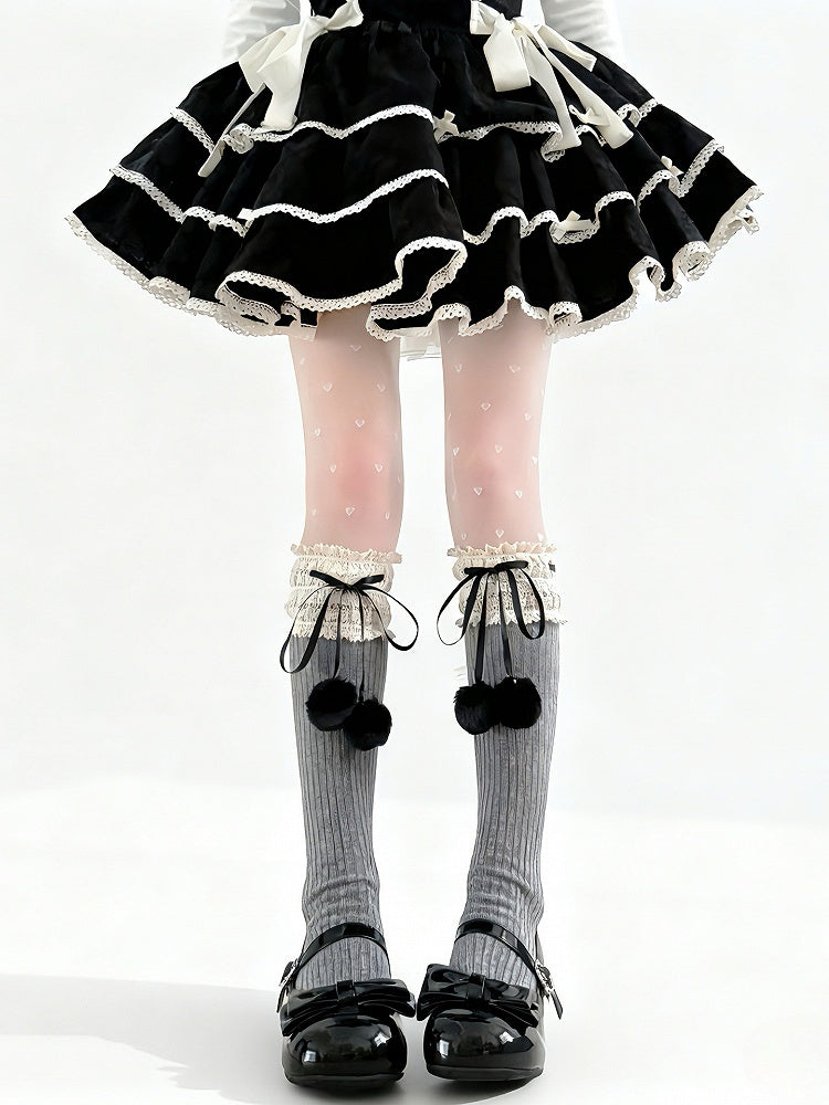 Colors Lace Pom-Pom Socks 5 Ribbon Calf -