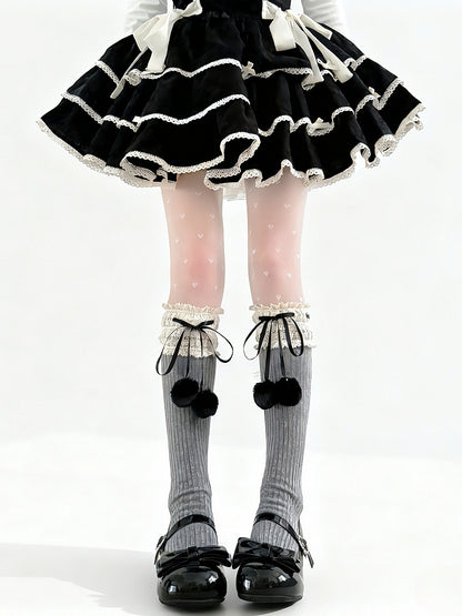 Colors Lace Pom-Pom Socks 5 Ribbon Calf -
