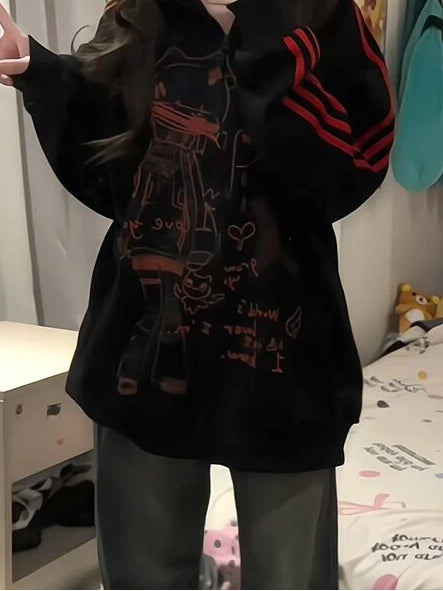 with Jacket Cartoon Red Graphics Black Striped Regular/Thicken