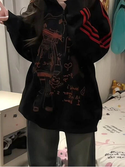 with Jacket Cartoon Red Graphics Black Striped Regular/Thicken