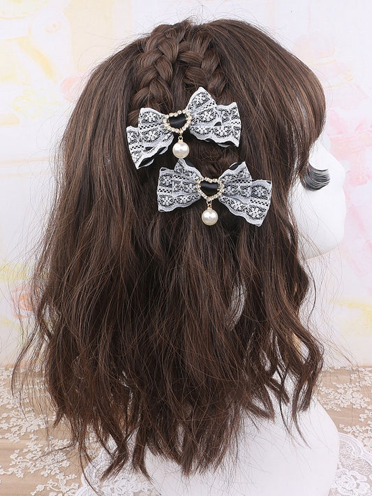 Bowknot Pearl Options Color Kei 10 Hairclip Rhinestone Jirai Lace Heart