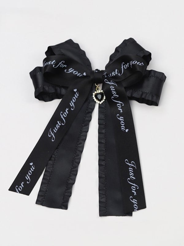 Schleife und großer Broschen-/Clip-Charm mit Kei-Schwarz/Rosa/Lila-Band-Akzent Jirai