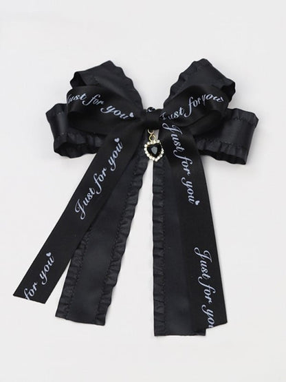 Schleife und großer Broschen-/Clip-Charm mit Kei-Schwarz/Rosa/Lila-Band-Akzent Jirai