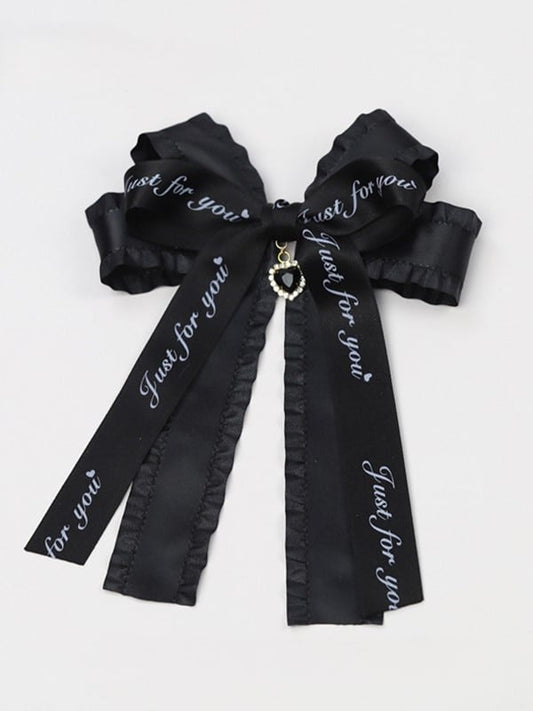 Schleife und großer Broschen-/Clip-Charm mit Kei-Schwarz/Rosa/Lila-Band-Akzent Jirai