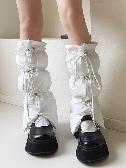 ホワイト/グレー/ブラック ドローストリング 厚手レッグウォーマー