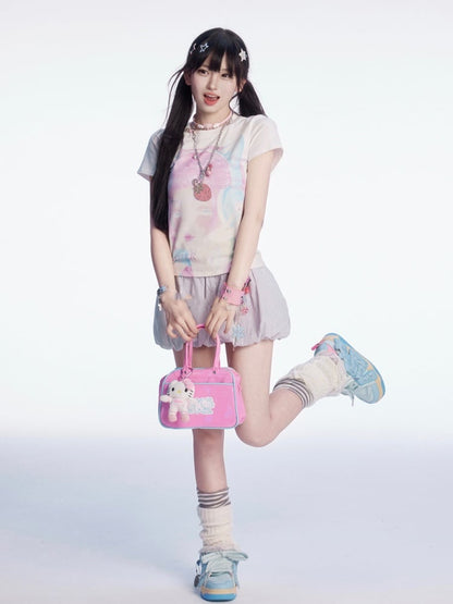 Tシャツ Y2K 漫画ガールプリント ホワイト ラウンドネック スリムフィット