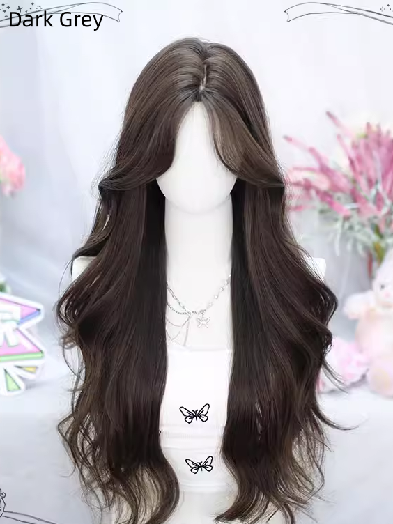 Wig Black/Grey/Brown Curtain 65-70CM With Bangs Wavy