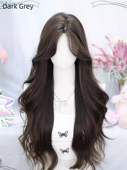 Wig Black/Grey/Brown Curtain 65-70CM With Bangs Wavy