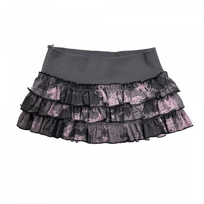 グレーのローウエスト迷彩スカート