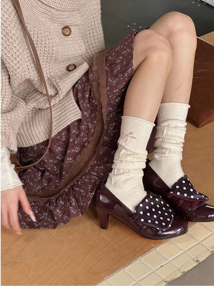 Embellishments Ribbed 4-Color with Bow Calf Socks