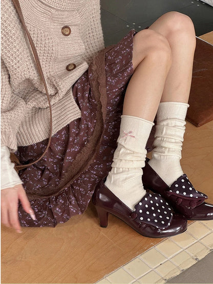 Embellishments Ribbed 4-Color with Bow Calf Socks