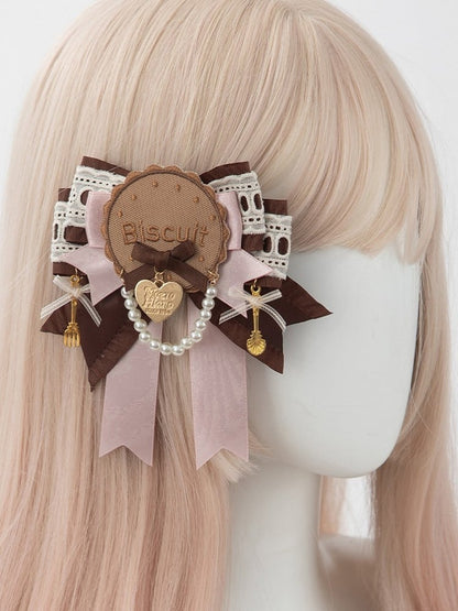 Party Sweet Bowknot Brown Style Biscuit Lolita Pink Hairclip/Brooch Tea Options 2