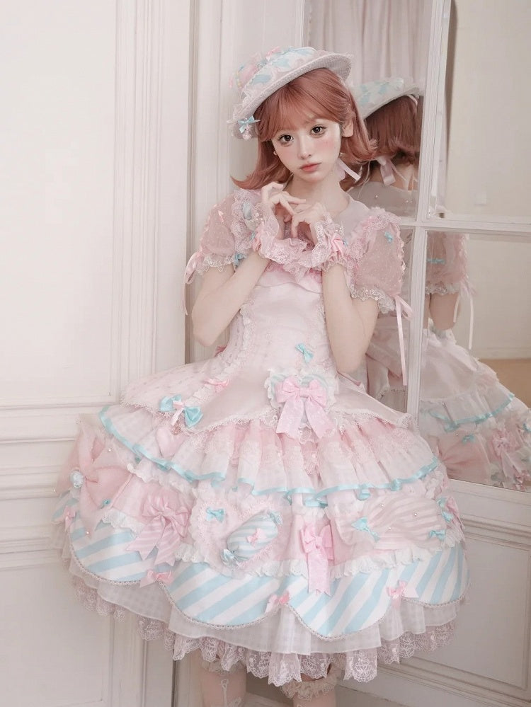 Pink & Blue Sweet Candy-themed Lolita JSK Dress - Meng Fu Zi