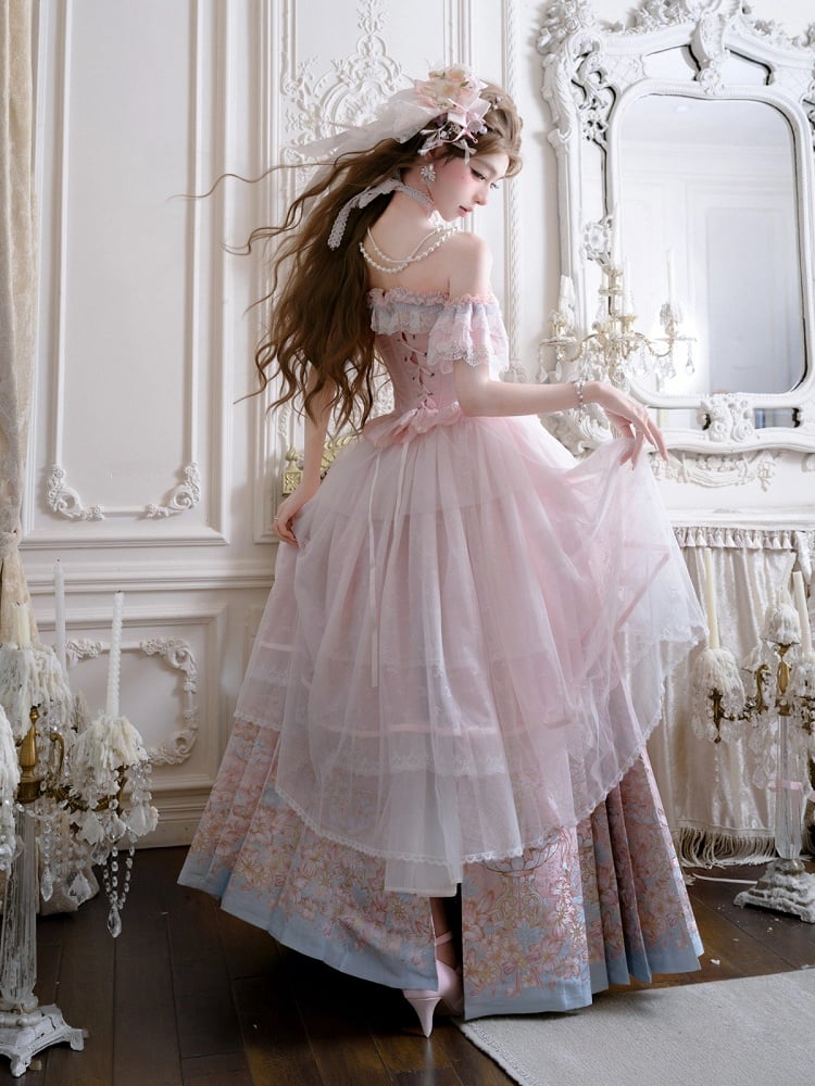 Layered Pink Overskirt with Elastic Waistband and Flowing Tiered Design - San Sheng Du