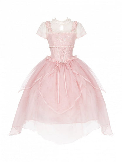 Pink Boned Waist Chinoiserie Lolita OP Dress - With PUJI