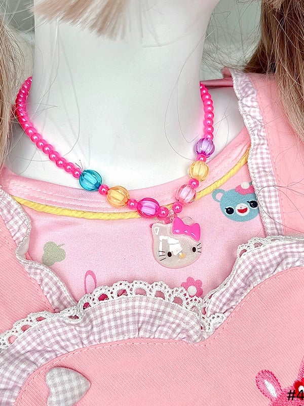4 jolis colliers à perles avec pendentif coloré