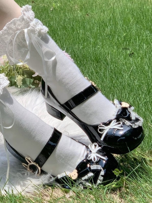 with Rabbit - Bow Janes Lolita Bear Black Accents Mary PU Low-heel/Mid-heel Buckle Sweet Star