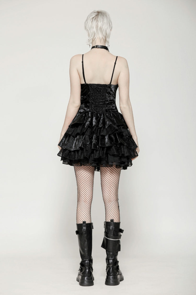 Black Sleeveless Ruffled Party Slip Dress Punk Graduation