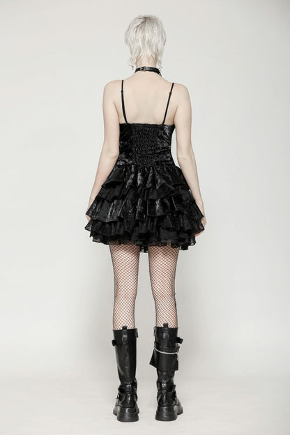 Black Sleeveless Ruffled Party Slip Dress Punk Graduation