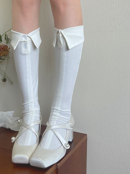 Black/White/Gray Decoration With Button Underknee Stockings
