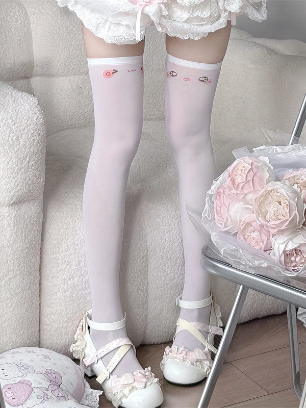 Colors) Print Thigh-High Kaomoji (2 Stockings