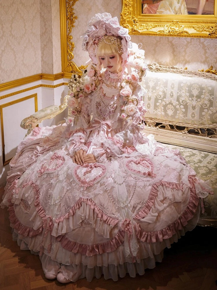 Rosette Gorgeous and Floral Hanayome Light Details Chain Lolita Pink Gown Bead Embroidery