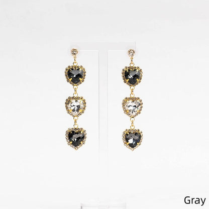 Jirai Kei Heart 5 Colors Earrings Rhinestone Triple