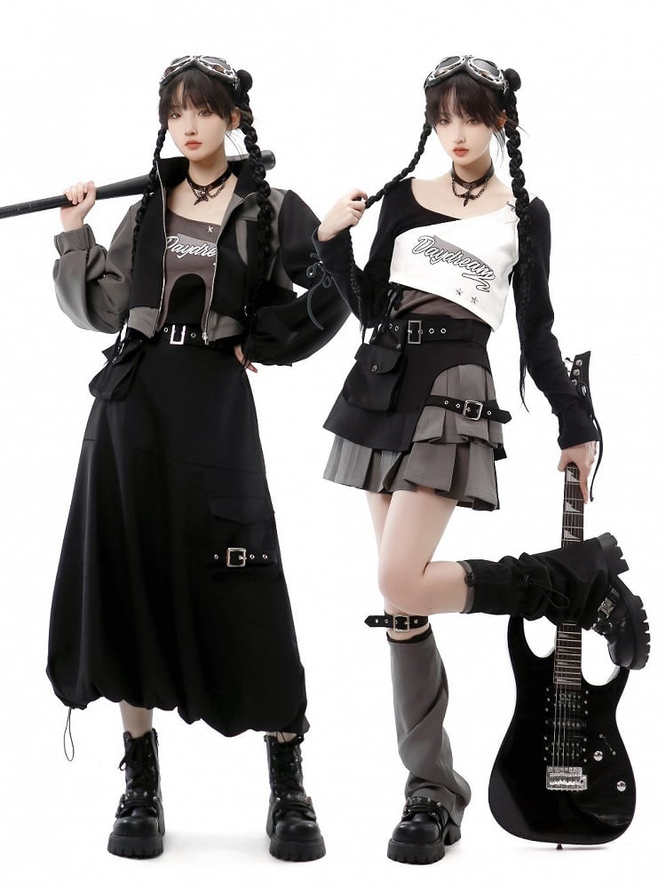 mit Techwear Box Futuristischer Rock Faltentaschen Layered Cargo