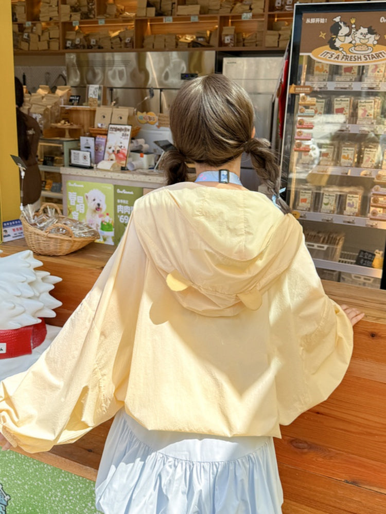 ジャケット 日焼け防止 ドローストリング イエロー マーモットの耳デザイン フード裾