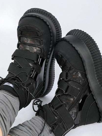 v Closure Black with Boots Lace-Up Rock - Ankle Lace-up Punk Platform